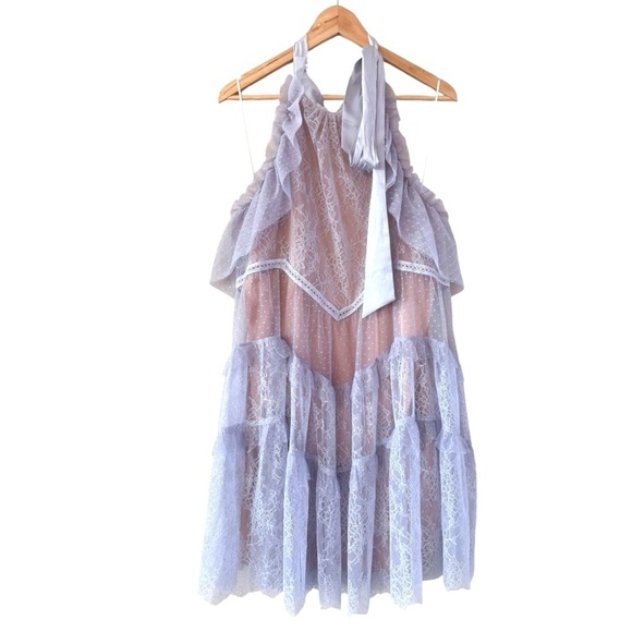 ANTHROPOLOGIE Lace Tunic Halter Dress Lavender Size XL NEW - Picture 6 of 13